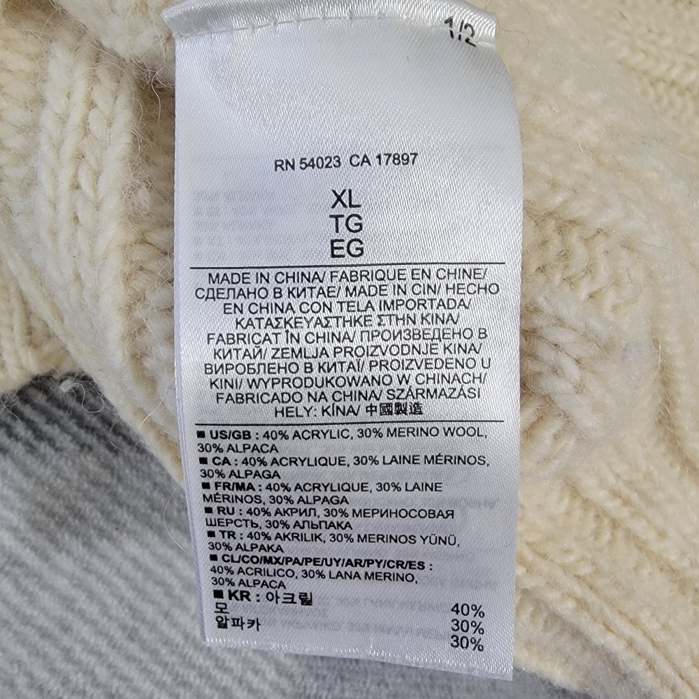 Banana Republic Wool Alpaca Blend Ivory Mock Neck Cable Knit Sweater Size XL - Picture 7 of 9